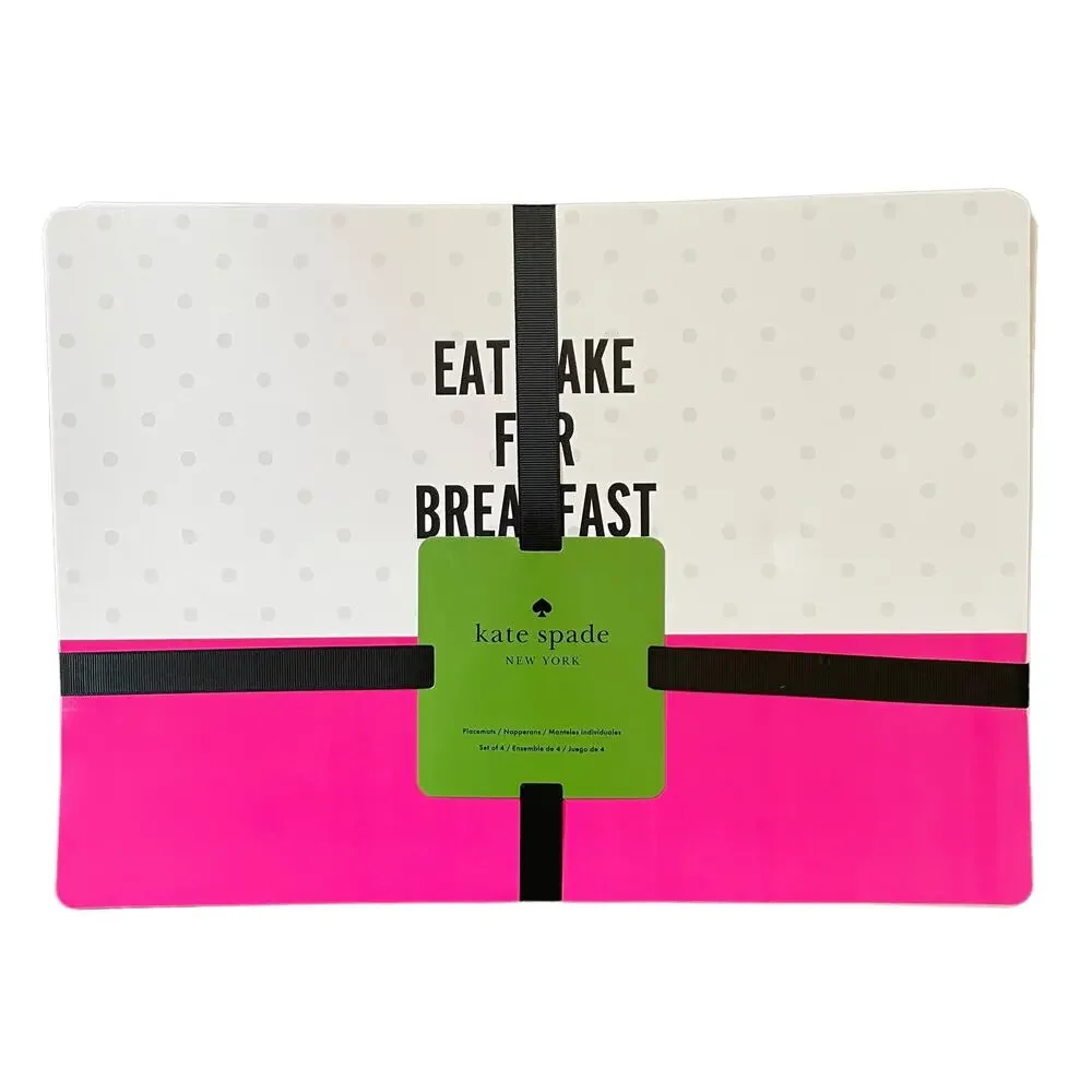 KATE SPADE Food for Thought Placemats Eat Cake for Breakfast Set of 4 Pink NEW